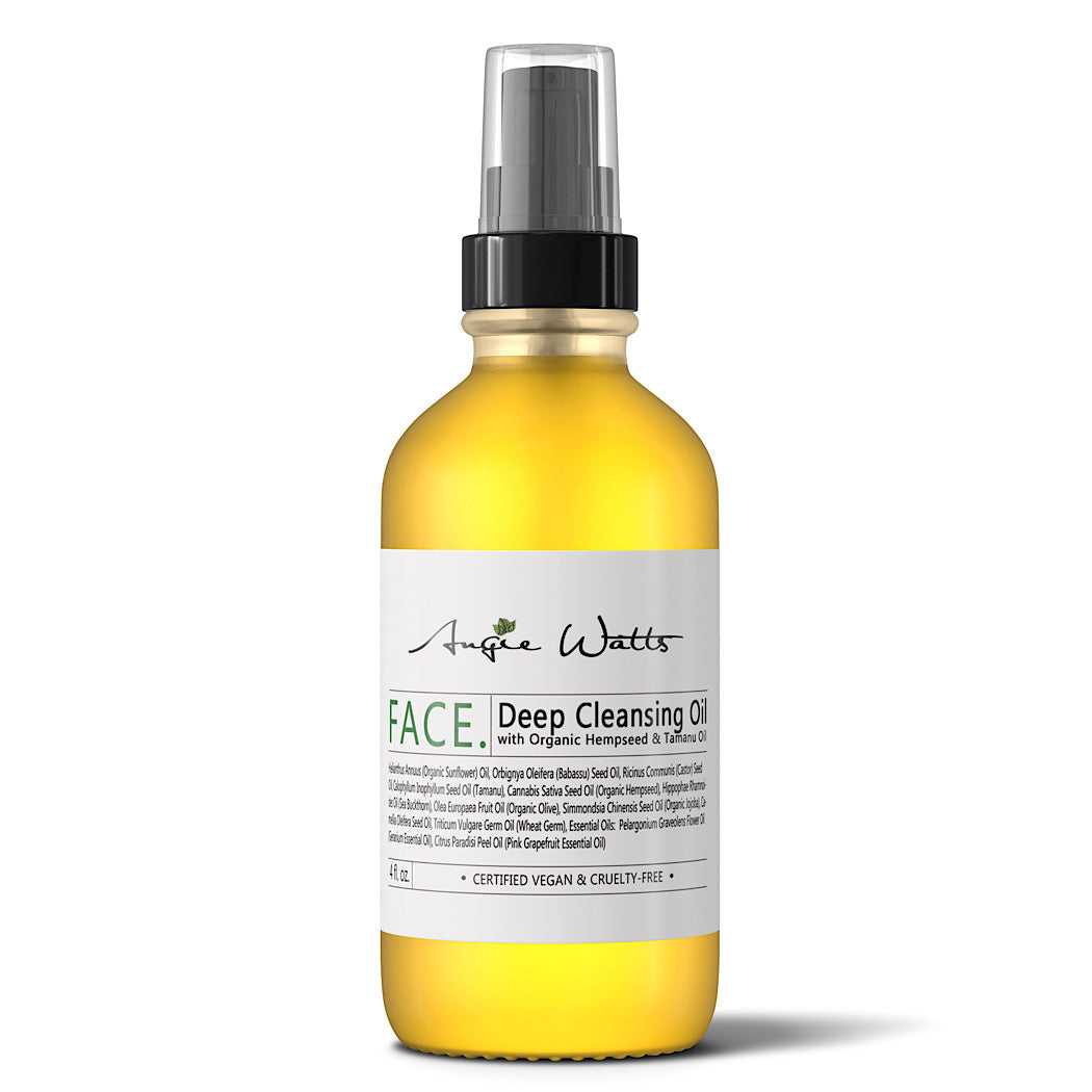 Angie Watts FACE Deep Cleansing Oil, clear bottle