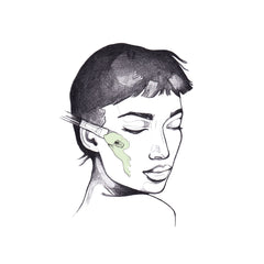 Illustration of woman using face mask brush