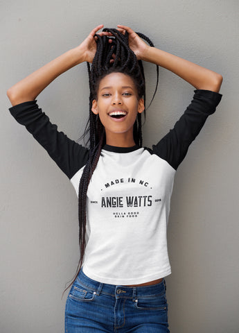 Black girl with braids, wearing Angie Watts Made in NC Black & White tee